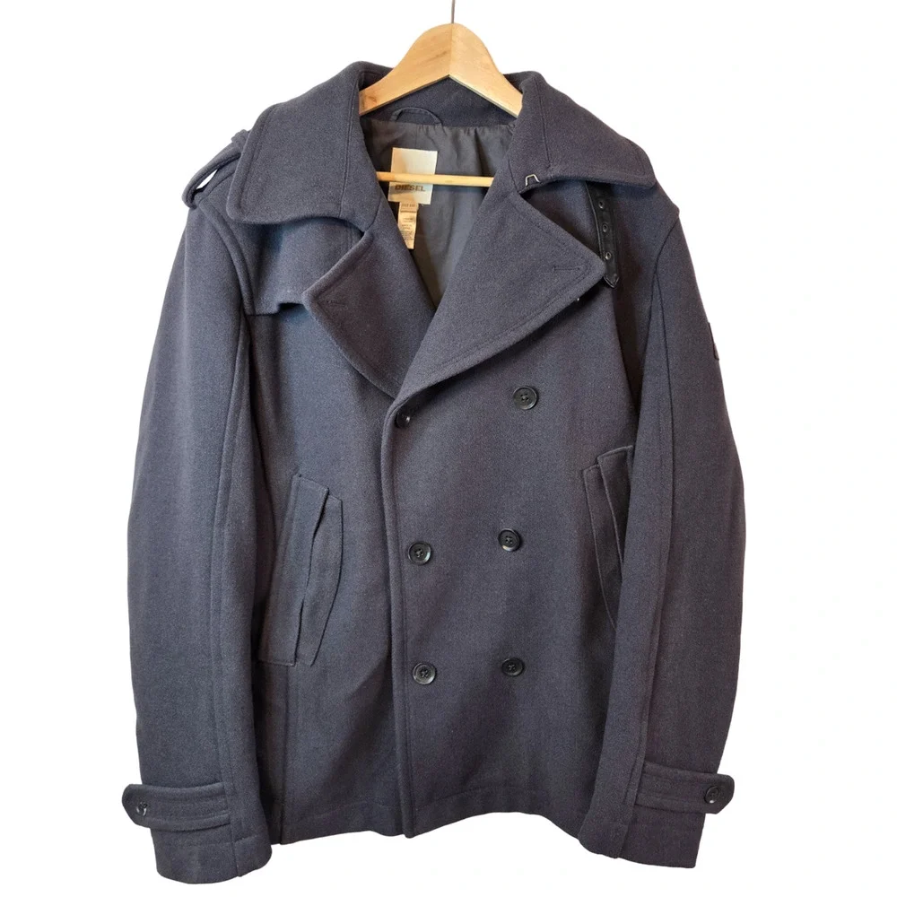 Diesel Only The Brave Gray Double Breasted Outdoor Men's Pea Coat Size 2XL